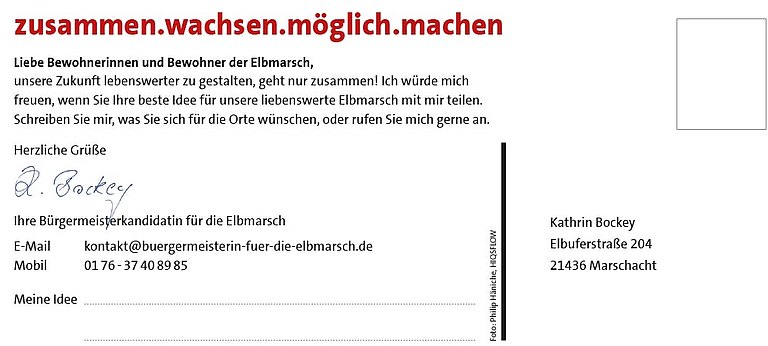 Kathrin Bockey, Ihre beste Idee für die Elbmarsch, Postkarte Rückseite